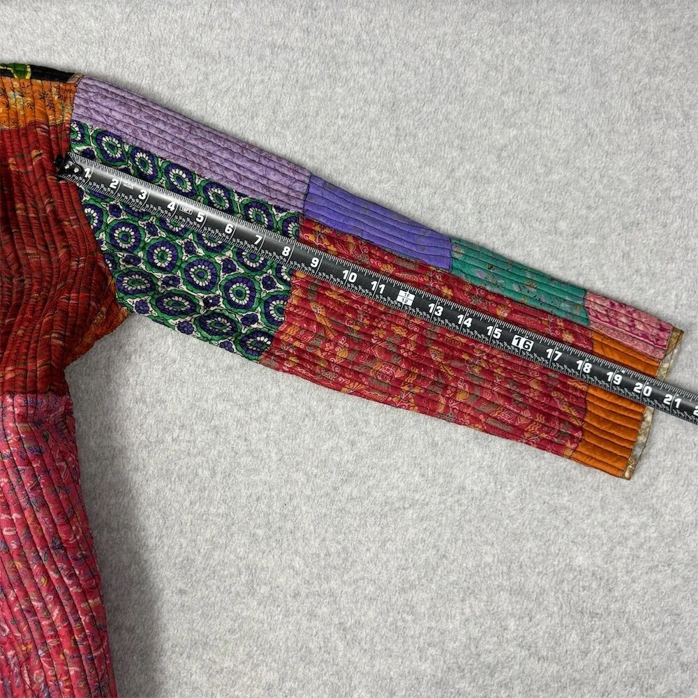 Sacred Threads Womens Silk Patchwork Quilted Jacket Size S Mandarin Collar Boho - Picture 15 of 16
